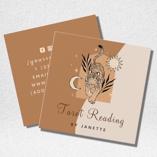 Mystic Boho Tiger Celestial Energy Healer Tarot Vierkante Visitekaartje