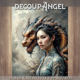 Mystic Bond Vrouw en Draak in Harmonie Decoupage Tissuepapier