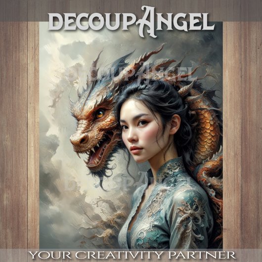 Mystic Bond Vrouw en Draak in Harmonie Decoupage Tissuepapier