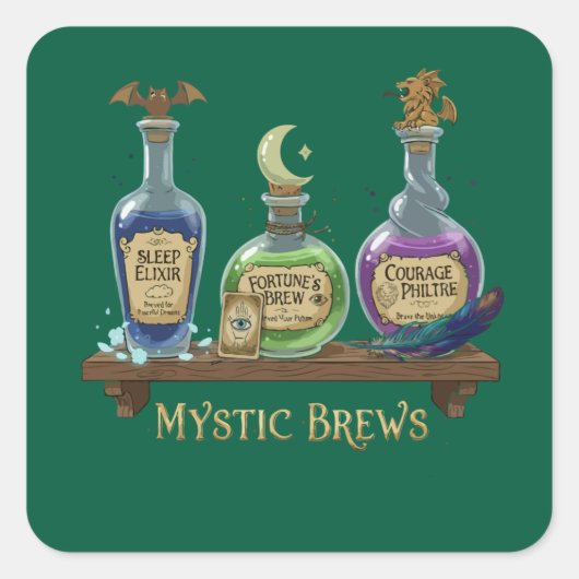 Mystic Brews | Whimsical Witchy Potions & Elixirs Vierkante Sticker (Voorkant)