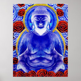 Mystic Buddha - Koele Blauwe & Rode Tonen Poster