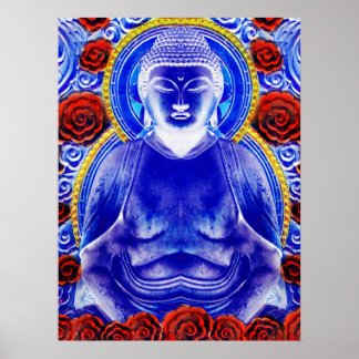Mystic Buddha - Koele Blauwe & Rode Tonen Poster