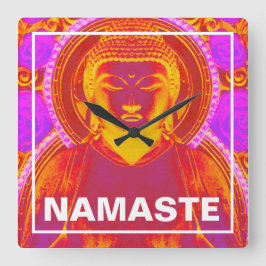 Mystic Buddha - Roze & Oranje Vierkante Klok