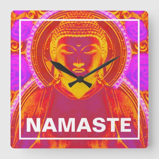 Mystic Buddha - Roze & Oranje Vierkante Klok (Voorkant)