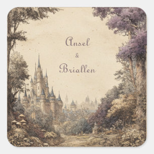 Mystic Castle Forest bruiloft Vierkante Sticker