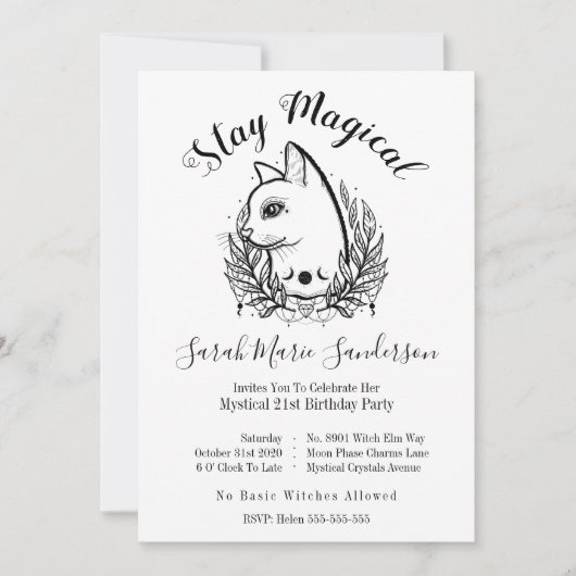 Mystic Cat 21st Birthday Magic Halloween Moonphase Kaart (Voorkant)