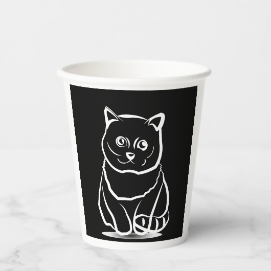 Mystic Cat Head – Minimalist Feline Line Art T-Shi Papieren Bekers (Voorkant)