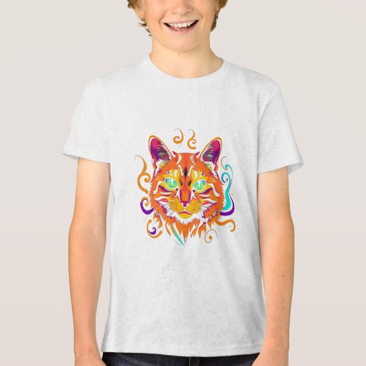 Mystic Cat – Neonfarbene Katze Tri-Blend Shirt (Voorkant)