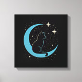 Mystic Cat on Blue Moon Night Sky Canvas Afdruk (Voorkant)