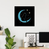 Mystic Cat on Blue Moon Night Sky Poster (Thuiskantoor)
