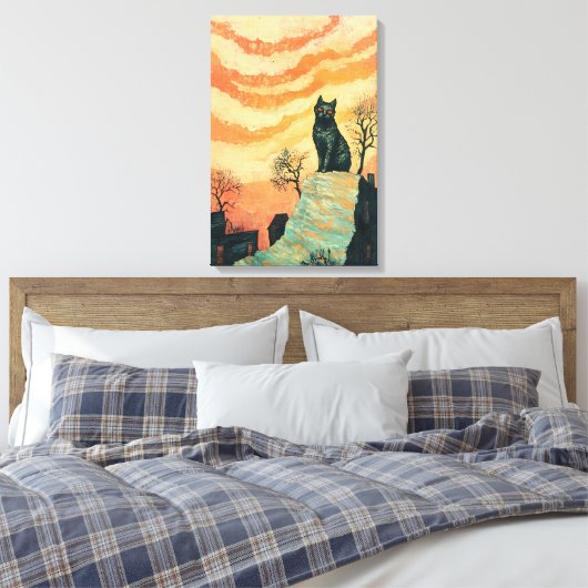 Mystic Cat - Sunset Art Canvas Afdruk (Insitu (Slaapkamer))