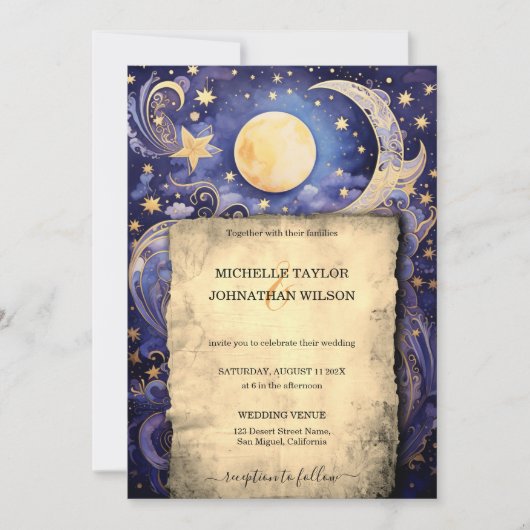 Mystic Celestial Midnight Blue Gouden Sterren Maan Kaart (Voorkant)
