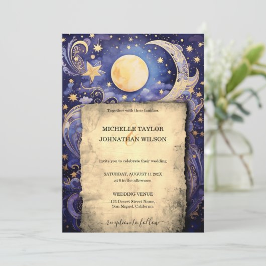Mystic Celestial Midnight Blue Gouden Sterren Maan Kaart (Staand voorkant)