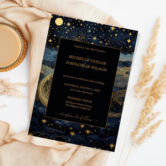 Mystic Celestial Midnight Blue Gouden Sterren Maan Kaart