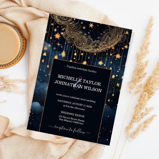 Mystic Celestial Midnight Blue Gouden Sterren Maan Kaart