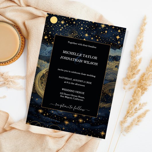 Mystic Celestial Midnight Blue Gouden Sterren Maan Kaart