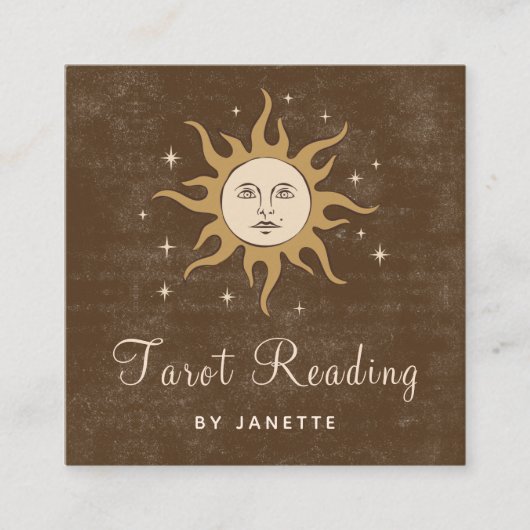 Mystic Celestial Moon Sun Magic Psychic Tarot Boho Vierkante Visitekaartje (Voorkant)