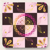 Mystic Checkerboard, Roze en Zwarte Grafische Kuns Bier Onderzetter (Voorkant)
