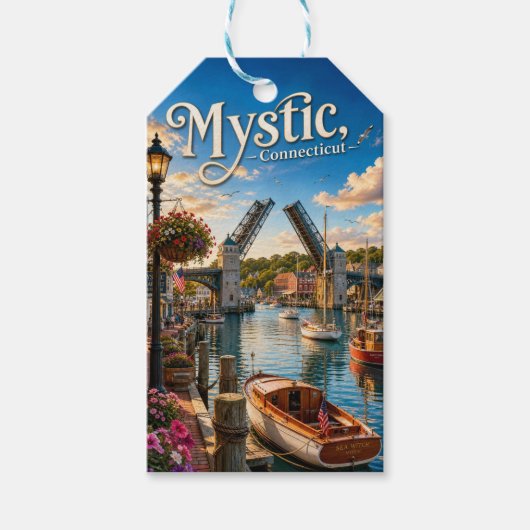 Mystic, Connecticut Draaibrug Haven Cadeaulabel (Voorkant)