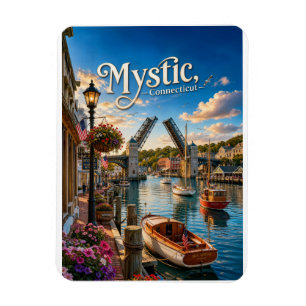 Mystic, Connecticut Draaibrug Haven Zonsondergang Magneet