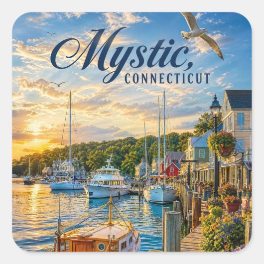 Mystic, Connecticut Haven Vierkante Sticker (Voorkant)