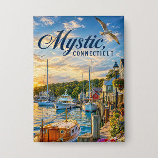 Mystic, Connecticut Haven Zonsondergang Button
