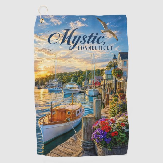 Mystic, Connecticut Haven Zonsondergang Golfhanddoek (Voorkant)