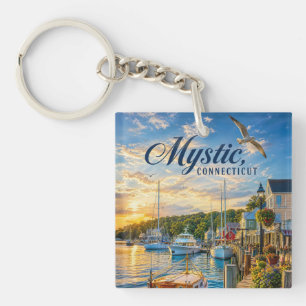 Mystic, Connecticut Haven Zonsondergang Sleutelhanger