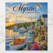 Mystic, Connecticut Haven Zonsondergang Wijn Etiket (Enkel label)