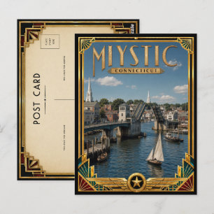 Mystic Connecticut Vintage Art Deco Gouden Tijdper Briefkaart
