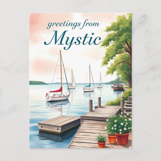 Mystic, Connecticut – Waterfront & Sailboats Briefkaart (Voorkant)