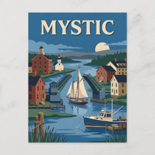 Mystic Connecticut Zeehaven Rivier Vintage Poster Briefkaart