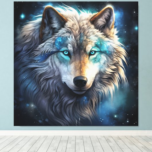 Mystic Cosmic Wolf Canvas Art (Insitu (Houten vloer))