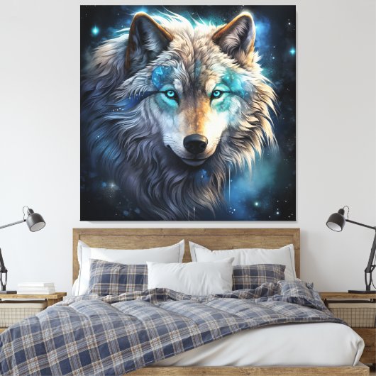 Mystic Cosmic Wolf Canvas Art Afdruk (Insitu (Slaapkamer))