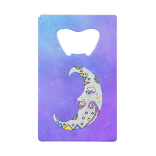 Mystic Crescent Moon Colorful Decorful Face Sky Creditkaart Flessenopener