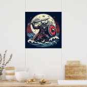 Mystic Crimson Red & White Warrior Moonlit Viking Poster (Keuken)