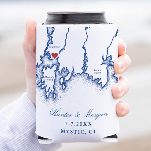 Mystic CT Kaart Elegante Marine Blauw Huwelijk Fav Blikjeskoeler
