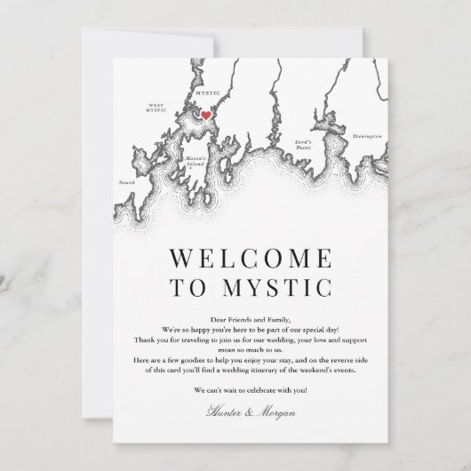 Mystic CT Kaart Huwelijk Welkomstbrief Zwart Wit (Voorkant)