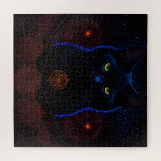 Mystic Dark Celestial Black Cat Fantasy Art Legpuzzel (Horizontaal)