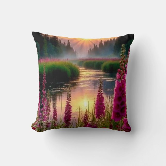 “Mystic Dawn River” Kussen (Voorkant)