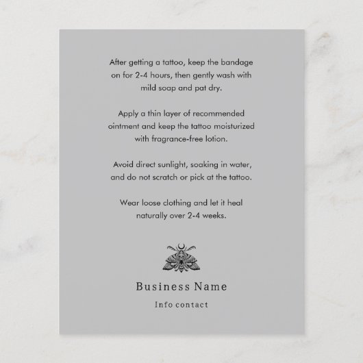 Mystic Death Moth Tattoo Nazorg Instructies Flyer (Achterkant)