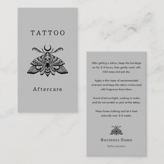 Mystic Death Moth Tattoo Nazorg Instructies Visitekaartje (Voorkant / Achterkant)