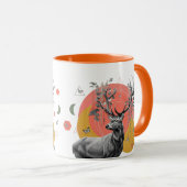 Mystic Deer Collage – Boho Natuur Kunst met geomet Mok (Voorkant rechts)