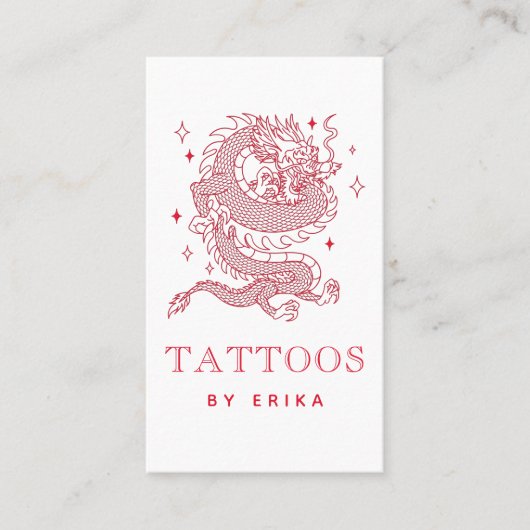 Mystic Dragon Red Creature Tattoo Artist Modern Visitekaartje (Voorkant)