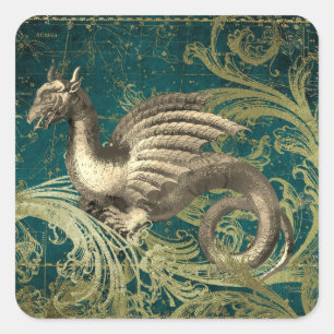 Mystic Dragon & Star Map Vierkante Sticker