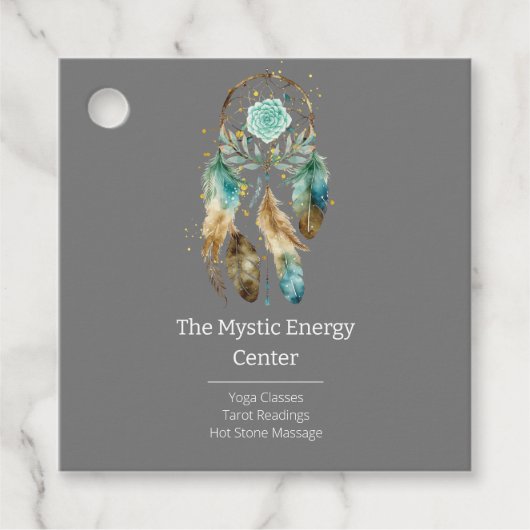 Mystic Dreamcatcher Spirituele Metafysische Yoga Bedankjes Labels (Voorkant)