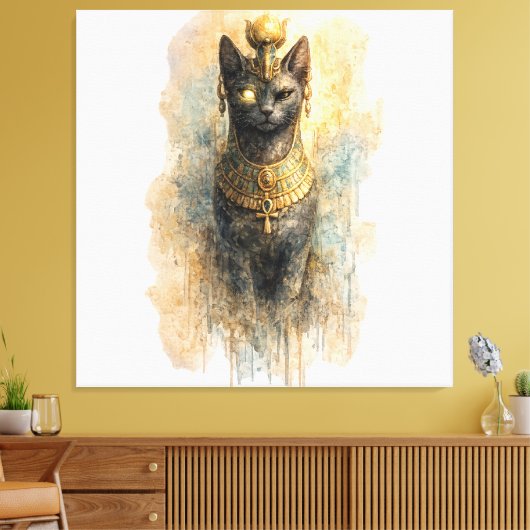 Mystic Egyptian Cat Ancient Inspired Artistic  Canvas Afdruk (Insitu (Woonkamer))