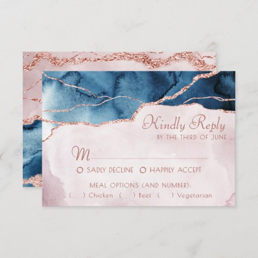 Mystic Elegance | Blauwgroen blauw roze Agate Entr RSVP Kaartje (Voorkant / Achterkant)