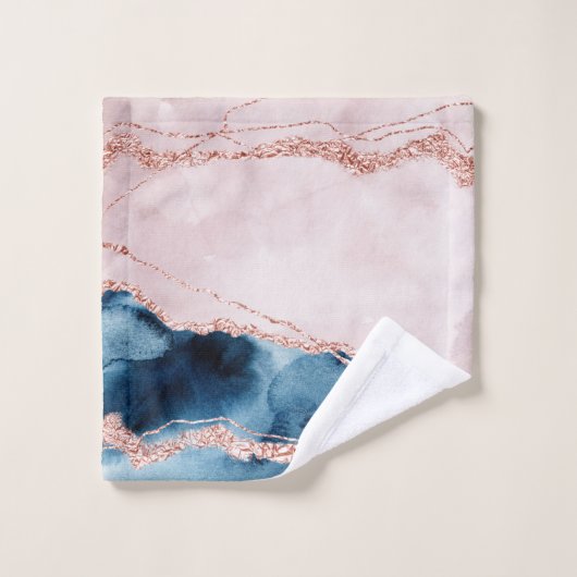 Mystic Elegance | Blauwgroen Blauwe en Roos Gouden Bad Handdoek (Wasdoekje)