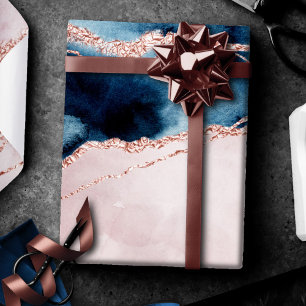 Mystic Elegance   Blauwgroen Blauwe en Roos Gouden Cadeaupapier